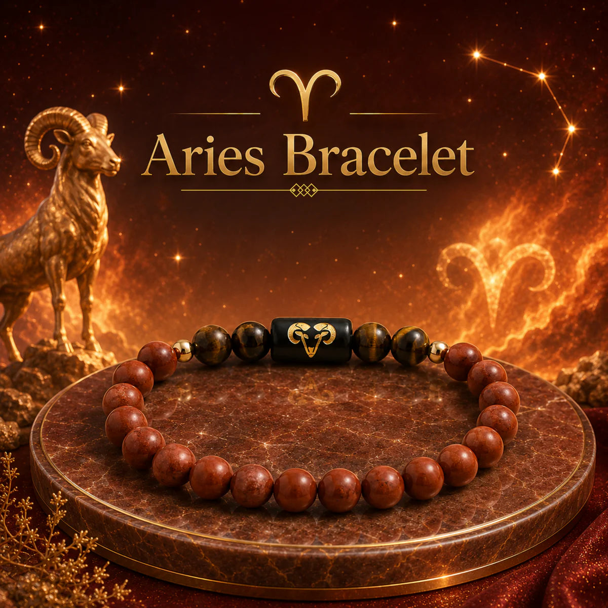 Aries (मेष राशि)| Zodiac Red Jasper | Tiger's Eye Bracelet