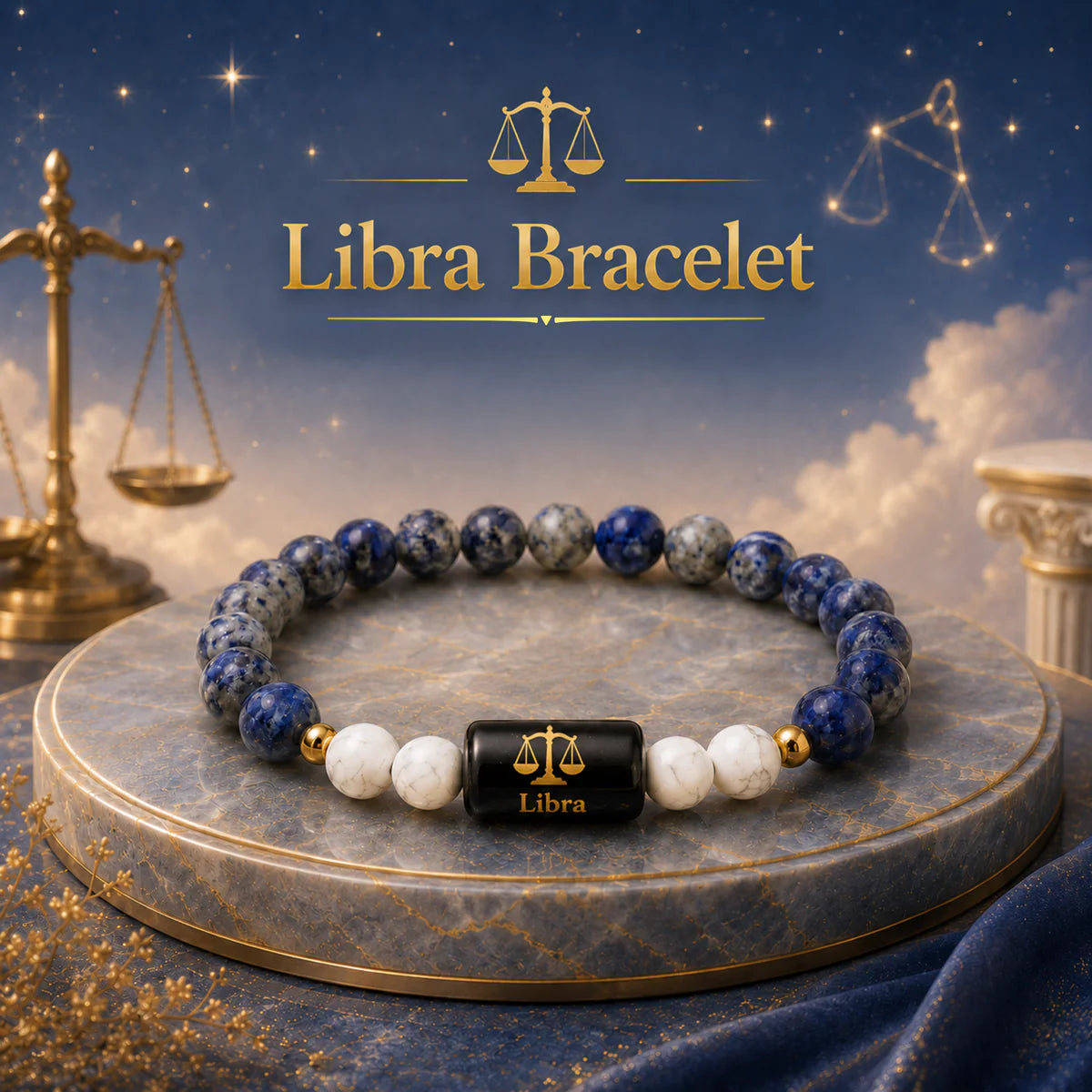 Libra (तुला राशि) | Zodiac Lapis Lazuli | Howlite Bracelet