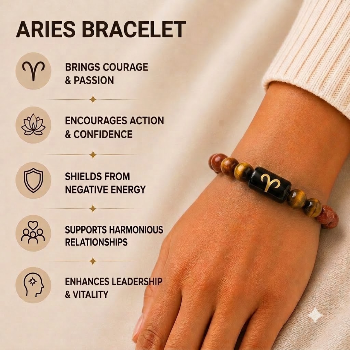 Aries (मेष राशि)| Zodiac Red Jasper | Tiger's Eye Bracelet