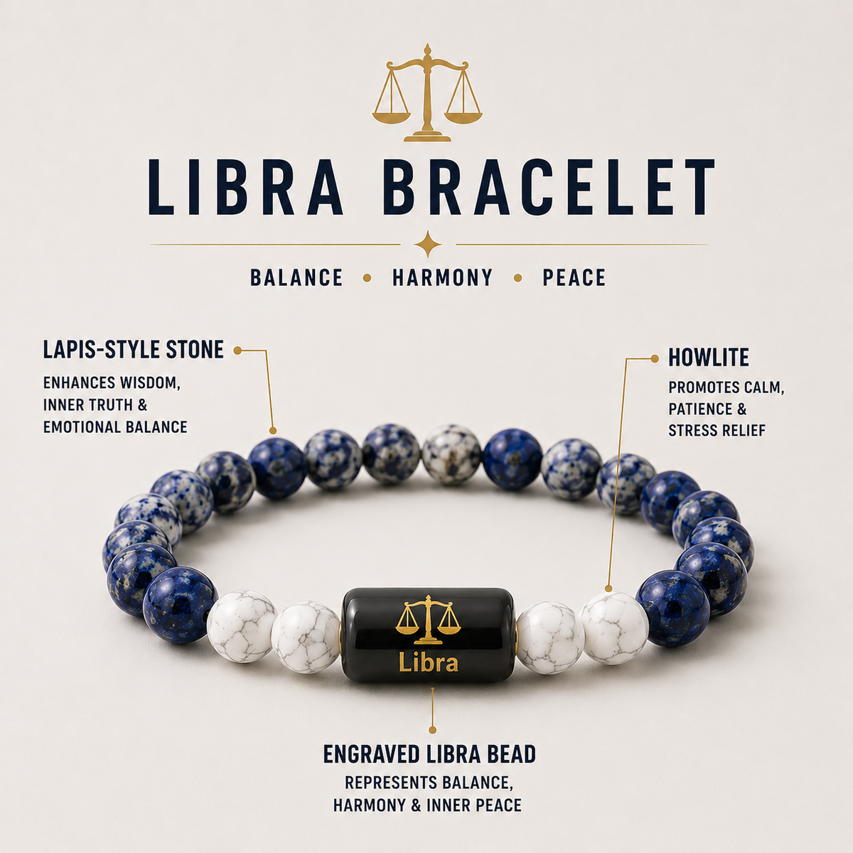 Libra (तुला राशि) | Zodiac Lapis Lazuli | Howlite Bracelet
