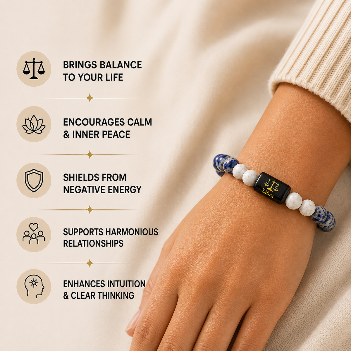 Libra (तुला राशि) | Zodiac Lapis Lazuli | Howlite Bracelet