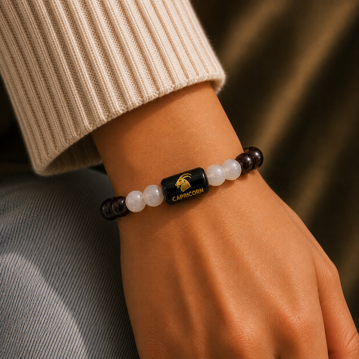Capricorn (मकर राशि) |  Zodiac Garnet | Milky Quartz Bracelet
