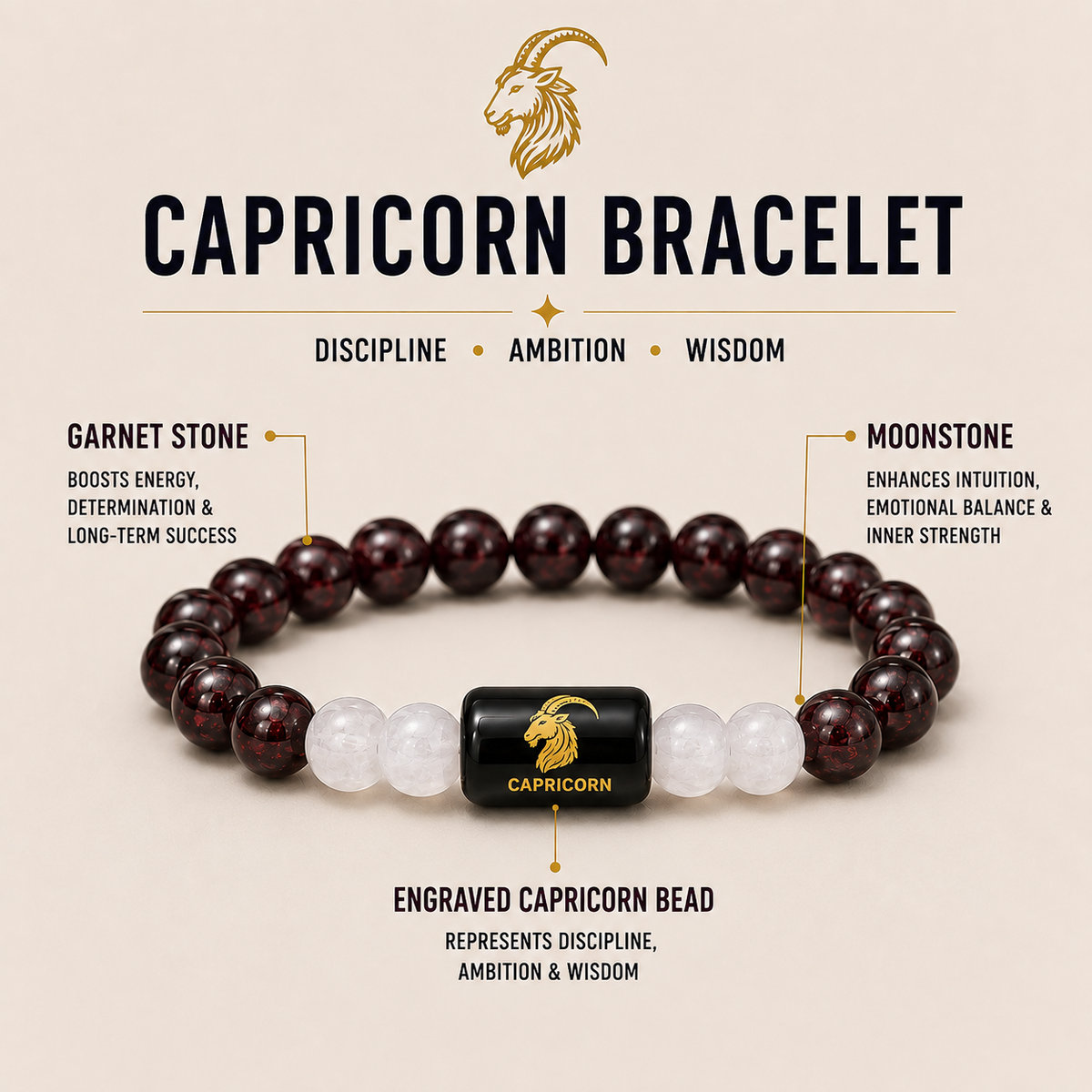 Capricorn (मकर राशि) |  Zodiac Garnet | Milky Quartz Bracelet