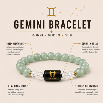 Gemini (मिथुन राशि) | Zodiac Green Aventurine | Milky Quartz Bracelet