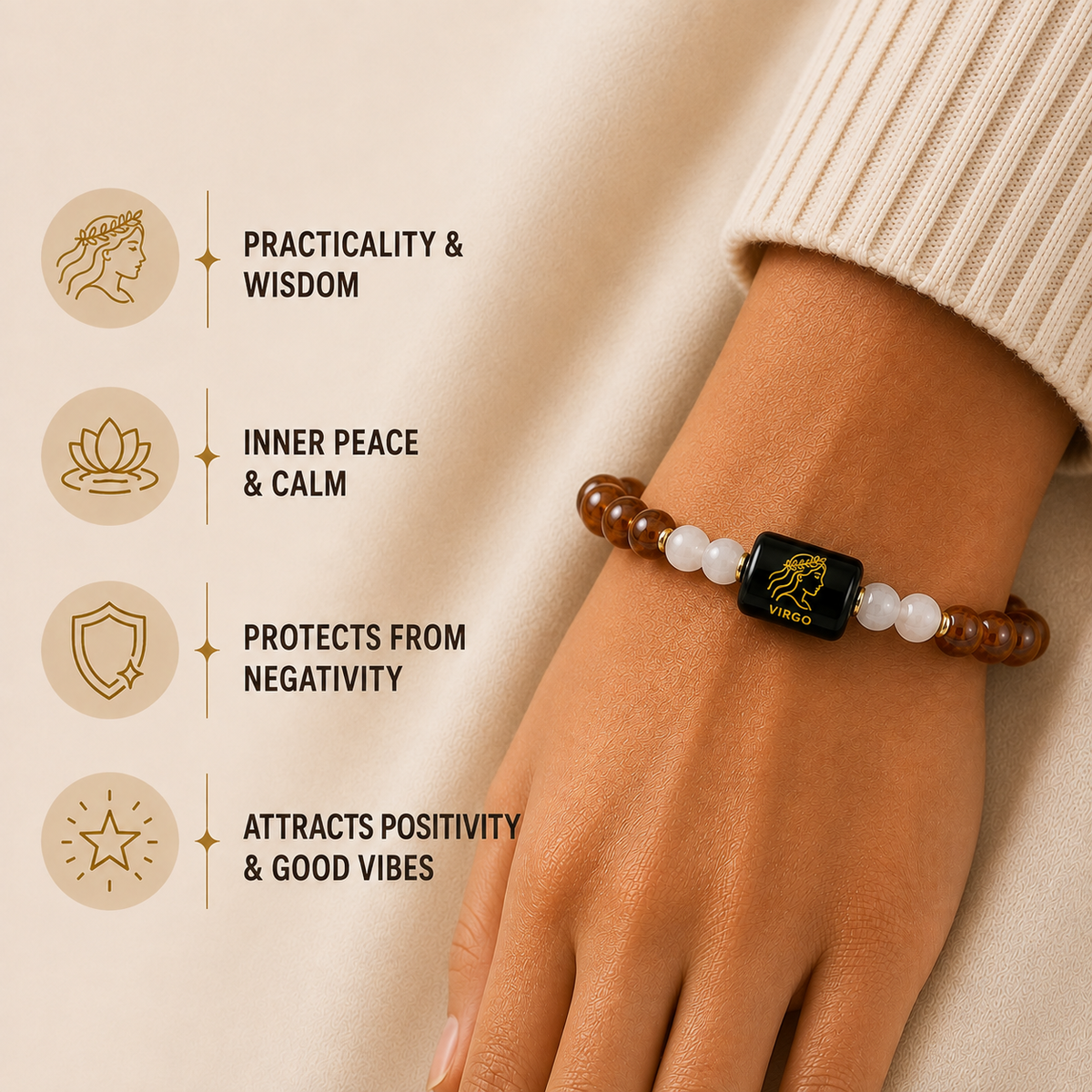 Virgo (कन्या राशि) | Zodiac Carnelian | Milky Quartz Bracelet
