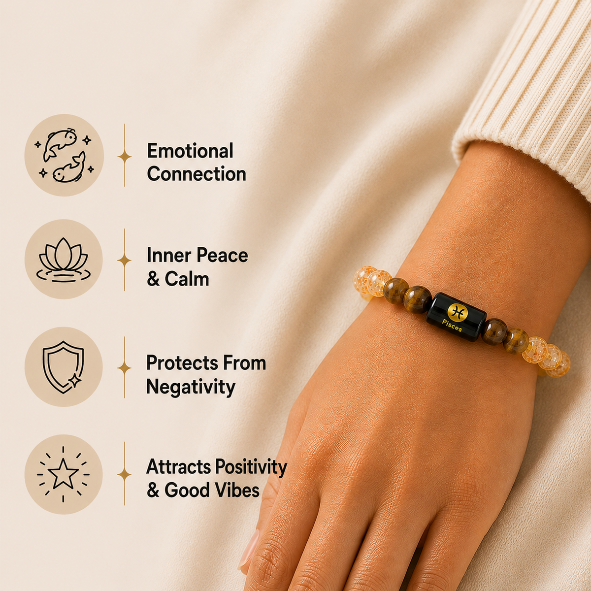 Pisces (मीन राशि) | Zodiac Tiger Eye | Citrine Bracelet