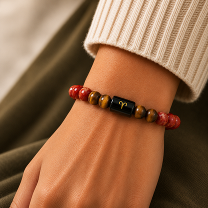 Aries (मेष राशि)|  Zodiac Red Jasper | Tiger's Eye Bracelet