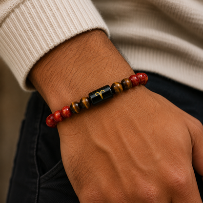 Aries (मेष राशि)|  Zodiac Red Jasper | Tiger's Eye Bracelet