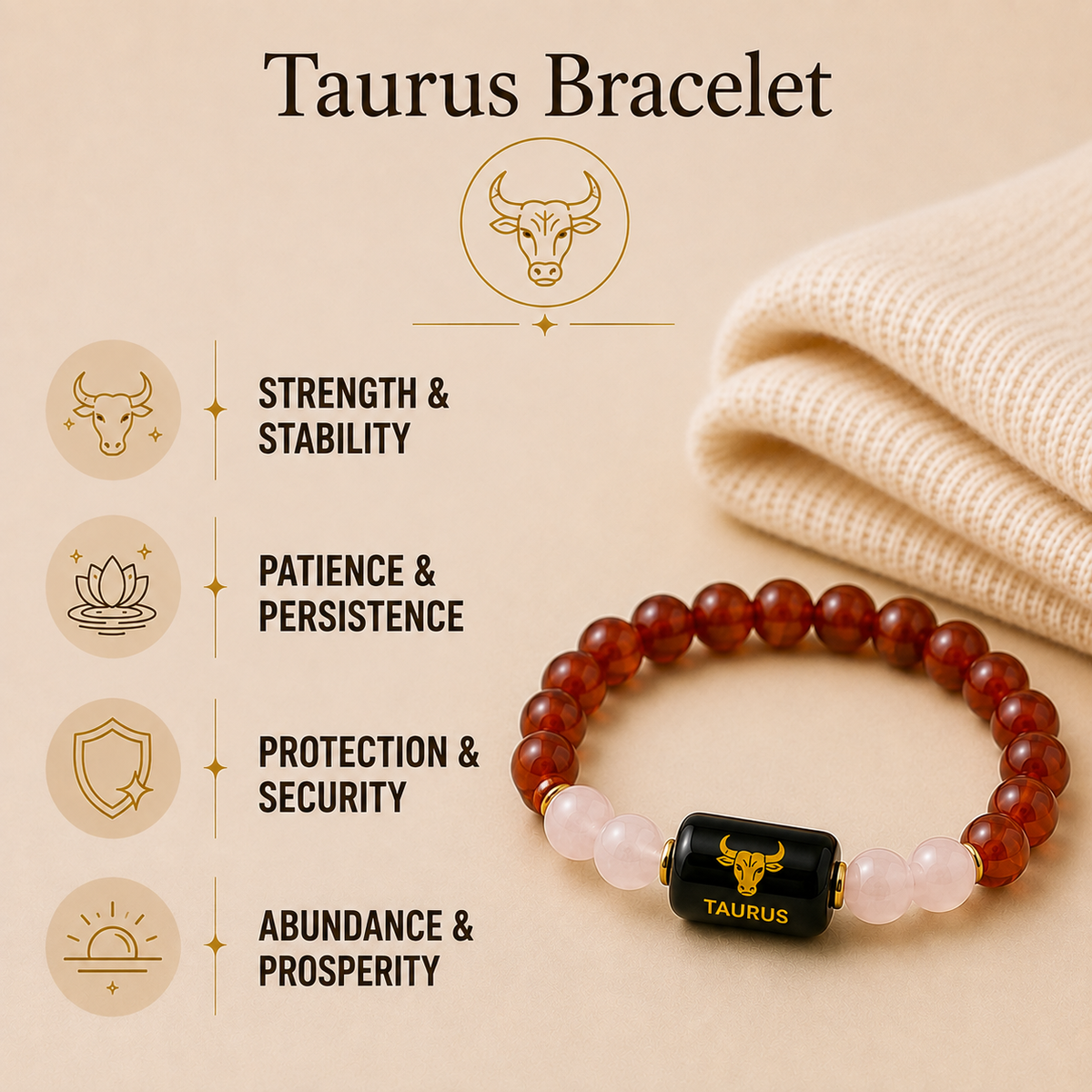 Taurus (वृषभ राशि) | Zodiac Sunstone | Carnelian Bracelet