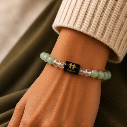 Gemini (मिथुन राशि) | Zodiac Green Aventurine | Milky Quartz Bracelet
