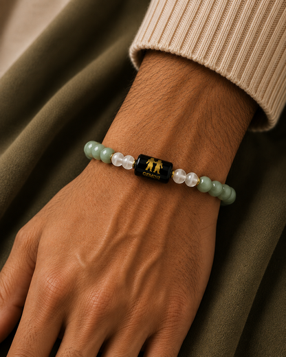 Gemini (मिथुन राशि) | Zodiac Green Aventurine | Milky Quartz Bracelet