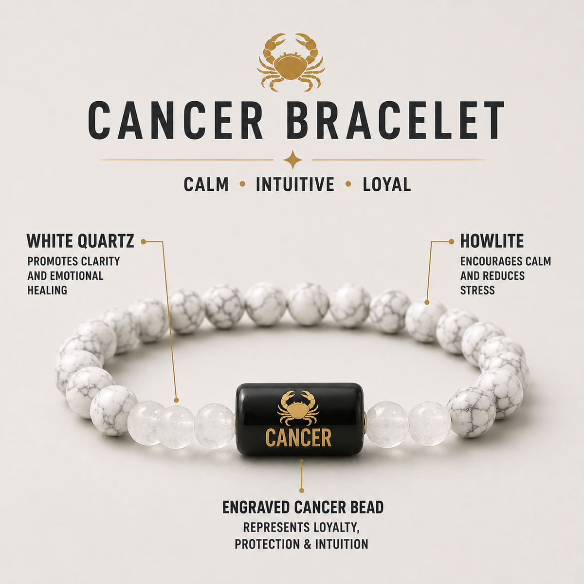 Cancer (कर्क राशि) | Zodiac Howlite | Milky Quartz Bracelet