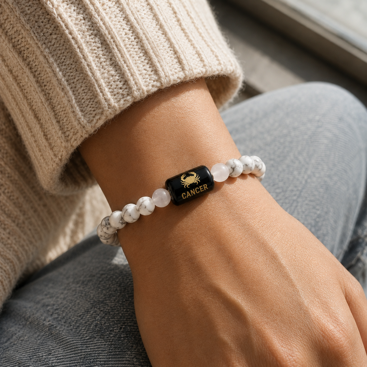 Cancer (कर्क राशि) | Zodiac Howlite | Milky Quartz Bracelet