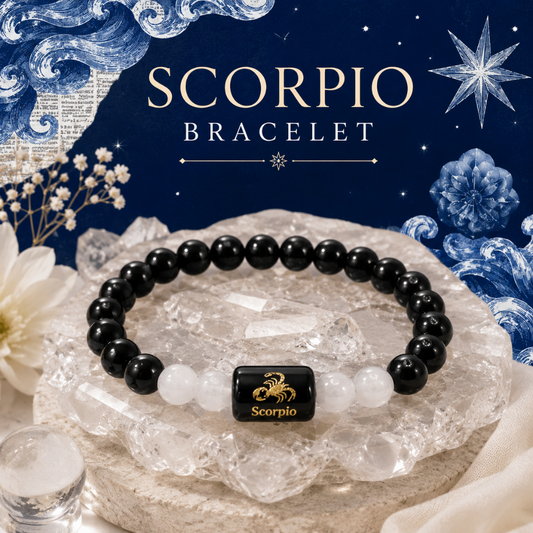Scorpio Zodiac Black Obsidian & Milky Quartz Bracelet
