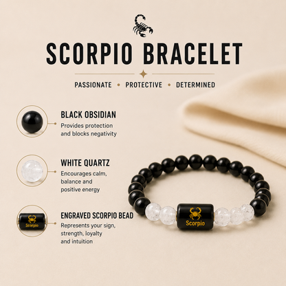 Scorpio Zodiac Black Obsidian & Milky Quartz Bracelet