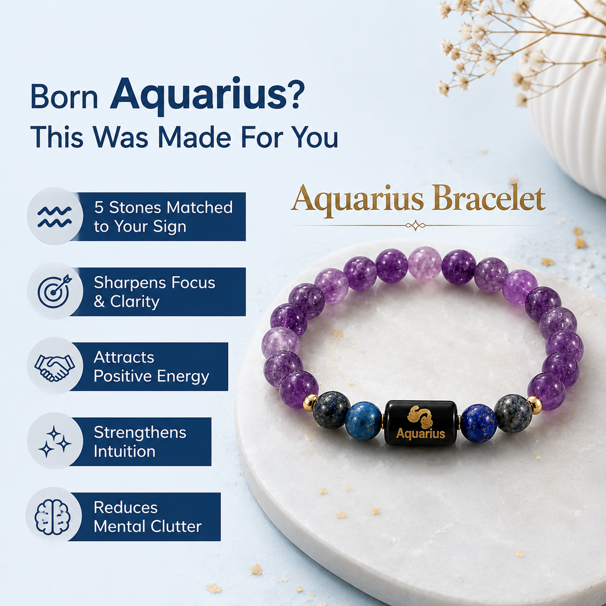 Aquarius (कुंभ राशि) | Zodiac Amethyst | Blue Stone Bracelet