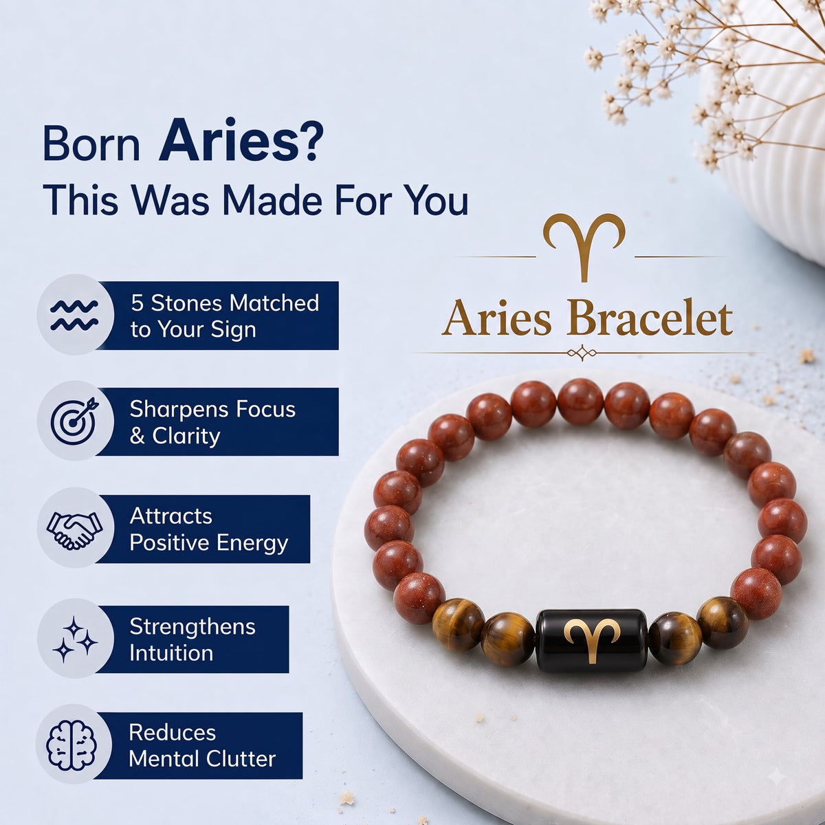 Aries (मेष राशि)|  Zodiac Red Jasper | Tiger's Eye Bracelet
