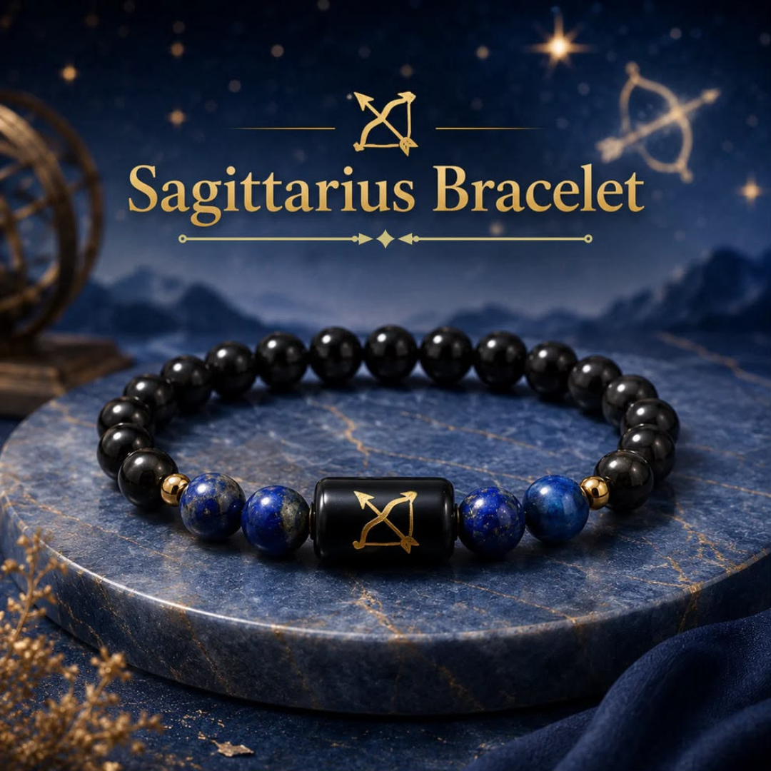 Sagittarius (धनु राशि) | Zodiac Black Obsidian | Lapis Lazuli Bracelet