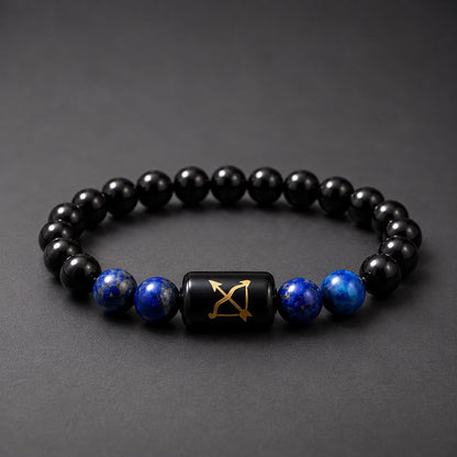 Sagittarius (धनु राशि) | Zodiac Black Obsidian | Lapis Lazuli Bracelet