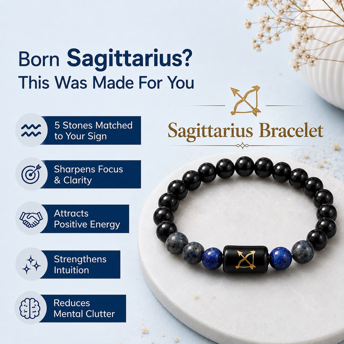 Sagittarius (धनु राशि) | Zodiac Black Obsidian | Lapis Lazuli Bracelet