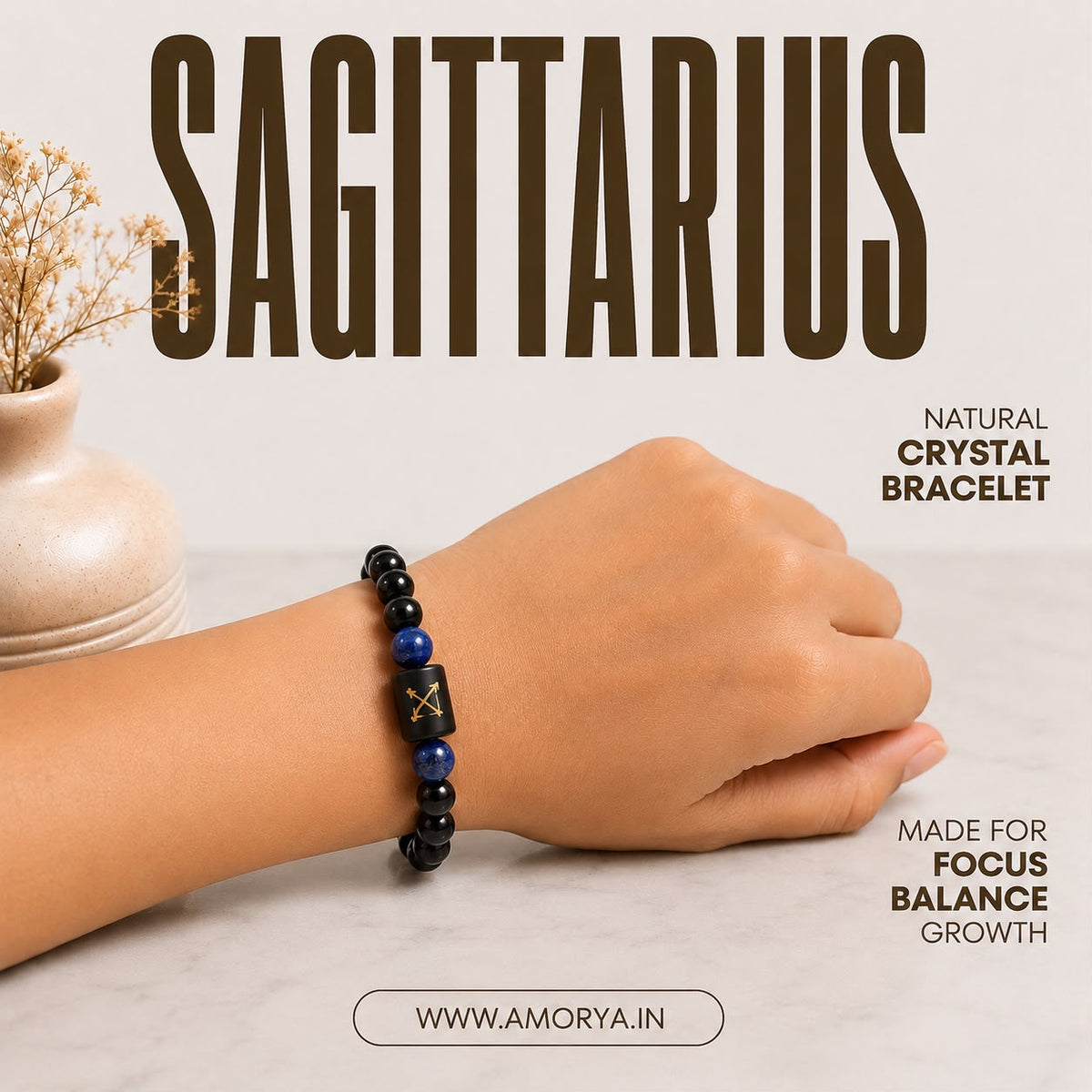 Sagittarius (धनु राशि) | Zodiac Black Obsidian | Lapis Lazuli Bracelet
